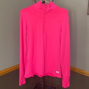 Under armour cold gear fitted pink long sleeve 1/2 zip top size large